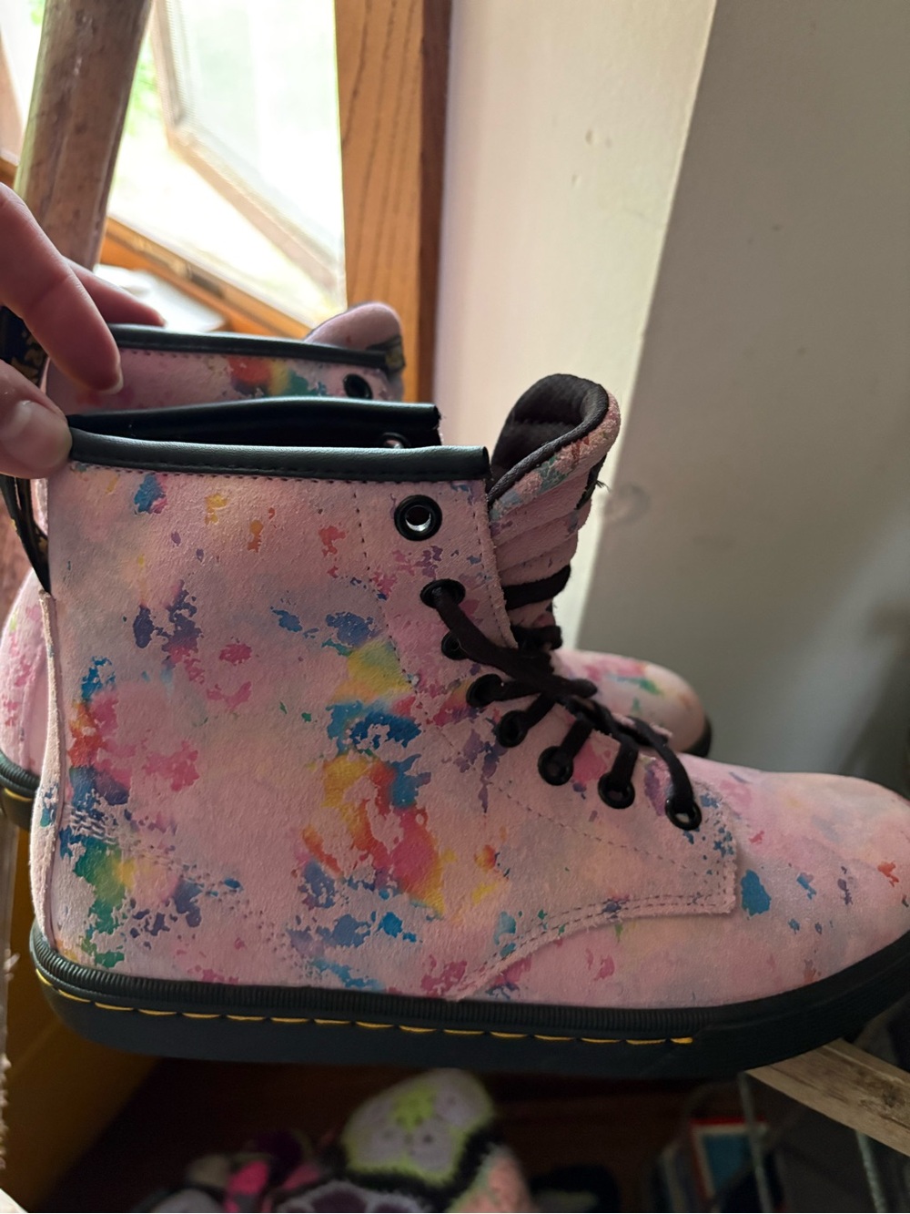 Dr. Martens Pink Multi-Color Paint-Splatter Lace-Up Boots